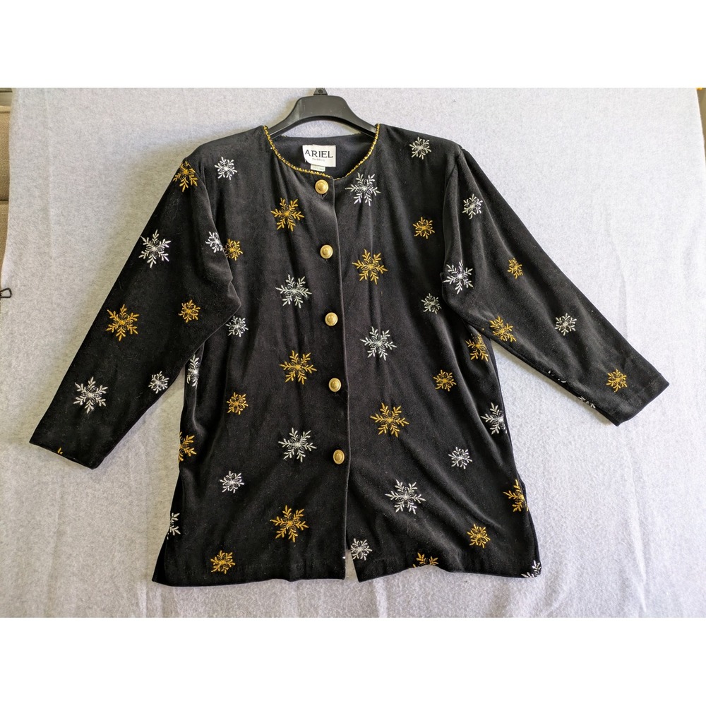 Ariel Petites Sweater Cardigan Women's PT Large Black Gold Button USA Made